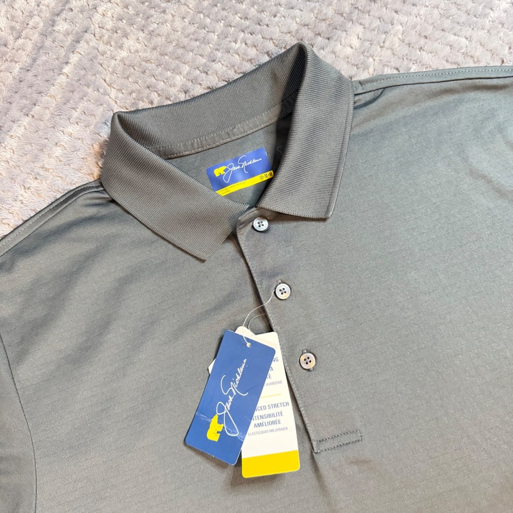 Jack Nicklaus Mens Advanced Stretch Golf Polo Shirt Gray Golden Bear Logo Size M